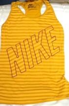 Nike Sleeveless Shirt Yellow Stripes Burgundy Stitching Size M Slim Fit - £11.63 GBP