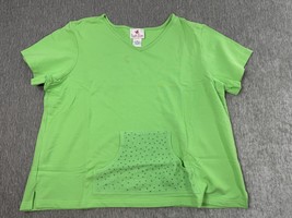 Quacker Factory Shirt Womens 3X Green V Neck Short Sleeve Sequin Front P... - $24.74
