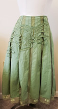 April Cornell 100% Cotton A-Line Embroidered Skirt Sz- L Green Floral Pattern - £29.88 GBP