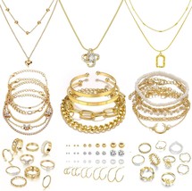 36 PCS Gold Plated Jewelry Set with 4 PCS Necklace 11 PCS Bracelet 7 PCS Ear Cuf - £31.23 GBP