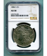 1886-S VAM 2 S/S TOP 100 MORGAN SILVER DOLLAR NGC AU58 NICE ORIGINAL COIN - £324.46 GBP