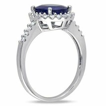 4CT Oval Labor Erstellt Blau Saphir Diamant Verlobungsring 14K Weiß Vergoldet - £84.68 GBP