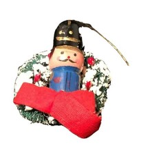 Vintage Nutcracker In Wreath Ornament wood Christmas tree holiday mini - £5.45 GBP