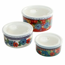 Pioneer Woman Dazzling Dahlias Kitchen Ceramic Storage Containers Lids 3... - $40.17