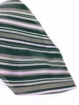 DKNY Men&#39;s Dress Necktie 100% Silk Striped Black Gray Purple - £12.49 GBP