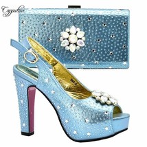 Fashion light blue sandals with bag  woman pumps Italian design high heel shoes  - £100.55 GBP