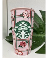 Starbucks Pink Floral Bando Rose Print Ceramic Traveler Tumbler 12 oz - $21.69 CAD