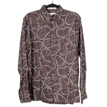 Perry Ellis Dress Shirt M Mens Brown Abstract Swiels Button Up Cotton Blend - £15.45 GBP