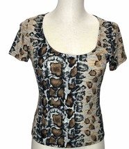 T Shirt Snake Animal Print Top Sequins Brown Black Tan Womens Juniors M NWT - $9.60