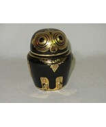 Vintage Black Lacquer Owl Figurine Gold Painted Gilt Round Trinket Box - £23.67 GBP