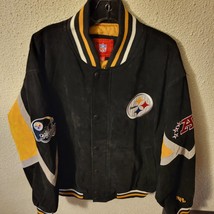 NFL PITTSBURGH STEELERS XL Logo Black Suede Leather Jacket Coat Men&#39;s XL - £71.35 GBP