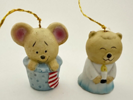 L&#39;il Chimer Chipmunk &amp; Mouse Bisque Porcelain Christmas Ornament Bell - £5.59 GBP