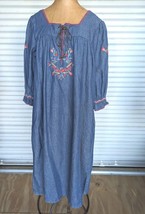 VTG Naqui New York Blue Jean Denim Embroidery Boho Cottage Farmhouse Dress Large - £39.82 GBP
