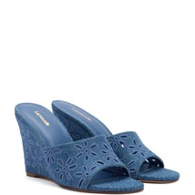 Nib Jackie Blue Denim Wedge Platform Slide Sandals By Larroude 7 - £170.36 GBP