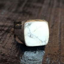 White Cushion Howlite Mens 925 Silver Ring, Christmas Gift for Him, Street Wear - £71.94 GBP