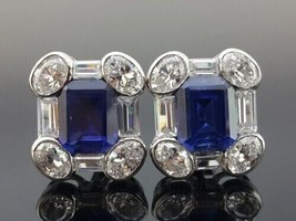 3.00Ct EmeraldCut Simulated Sapphire Wedding Cufflinks 14k White Gold Plated Men - £96.45 GBP