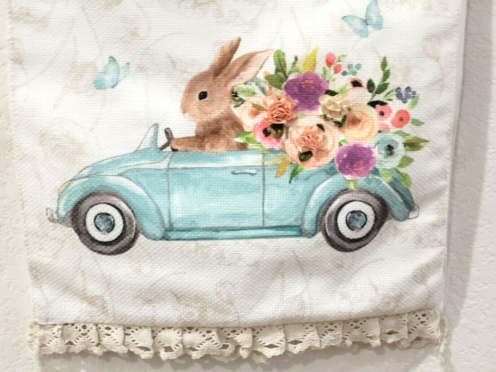 House &amp; Garden Easter Bunny Rabbit Driving Car Table Runner Home Decor 1... - $37.99