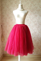 Red Fluffy Tulle Tutu Midi Skirt Women Custom Plus Size Tulle Skirt Outfit