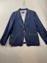 Talbots Classic Piped Linen Blazer Women Size 10 Navy Blue Jacket Casual New - £66.47 GBP