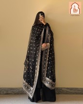 Beautiful Black Pure Georgette Kurta with Black Dupatta Set and Black Pa... - $50.00