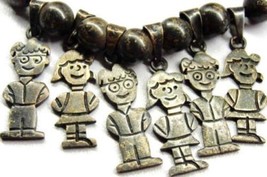 24&quot; Family 6 Charm Necklace Sterling Silver 925 Heavy Patina Box Chain Italy Vtg - £278.47 GBP