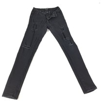 WAX JEANs Womens Size 3 Black Denim Distressed Midrise Skinny Button Zip... - $6.92