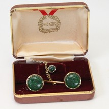 Hickok Green Stone Cufflinks and Tie Tack set Vintage in Original Case - $24.49