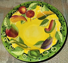 Gates Ware by Laurie Gates 9&quot; Yellow Soup or Salad Bowl Polka Dots Peppers &amp; Veg - £6.68 GBP