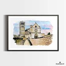Premium Art Print Basilica of St. Francis in Assisi, Italy in Watercolors, by Dr - £30.62 GBP+