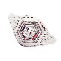 Vintage Estate Platinum Diamond Art Deco Filigree Ring - £479.52 GBP