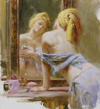 Pino Giclee on Canvas &quot;Morning Reflections&quot; Beautiful Woman w/ pcoa 26x24 - $1,455.30