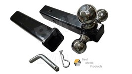 TRI-BALL HITCH MOUNT CHROM w/PIN+12&quot; HITCH RECEIVER TOWING HAULING TRAIL... - $53.95