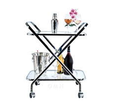 Anne Home X-Shape Bar Cart Clear Glass &amp; Chrome 30&quot; High Free Shipping New - £180.13 GBP