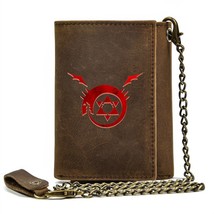 Men Genuine Leather Wallet Anti Theft Hasp With Iron Chain Fullmetal Alchemist H - £67.85 GBP
