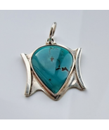 VINTAGE NATIVE  925 STERLING SILVER TEARDROP   19x15 mm. TURQUOISE PENDANT - $81.44 CAD