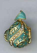 Russian Faux Egg Pendant w/clear Crystal Gold Leaf design LT Blue w/Angel - £29.93 GBP