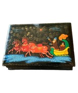 Palekh Russian Hand Painted Black Lacquer Trinket Box Signed Tpouka - $57.26 CAD