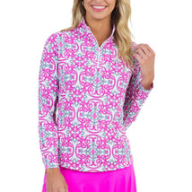 Nwt Ladies Ibkul Alice Pink Charcoal Long Sleeve Mock Golf Shirt - Size Xxl - £59.06 GBP