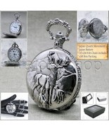 Pocket Watch Antique Silver Color 47 MM for Men Deer Design with Fob Cha... - €17,15 EUR