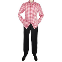 Men Oscar Banks All Cotton Shirt English Spread Collar Plaid Checker 5949 Red image 2