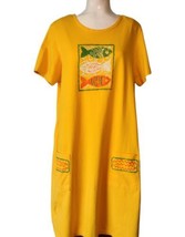 On the Rocks CA Jersey Knit Dress Size XL Yellow Vtg Fish Pocket Artsy C... - £20.31 GBP
