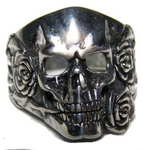 Quality Skull Head With Roses Ring #169 Jewelry Unisex Mens Womens Biker Rose - £7.55 GBP