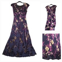 Vtg Jones New York Womens Size 8 Midi Dress Purple Burnout Velvet Floral Lined - £35.74 GBP