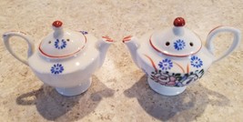 Vtg Teapot Salt and Pepper Shakers Blue &amp; Pink Flowers floral Japan porcelain - £6.32 GBP