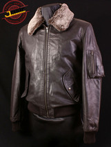 Men&#39;s B52 Bomber Harrington Jacket Brown Fur Collar Genuine Leather Pilo... - £96.89 GBP