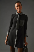  New Anthropologie Maeve Faux Leather Neck Tie Shirt Dress $160  X-SMALL - £83.51 GBP