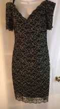 VTG 1980s Expo Nites Black Gold Party Cocktail Dress Off The Shoulder Fitted - £11.80 GBP