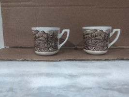 J&amp;G Meakin England Coffee Cup Duo, Train Country Scene, Set of 2 Vintage Tea Cup - £11.61 GBP