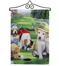 Golfing Puppies Garden Flag Set Dog 13 X18.5 Double-Sided House Banner - £22.09 GBP