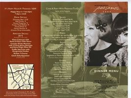 Ristorante Paesanos Dinner Menu Paesanos Parkway San Antonio Texas - $9.90